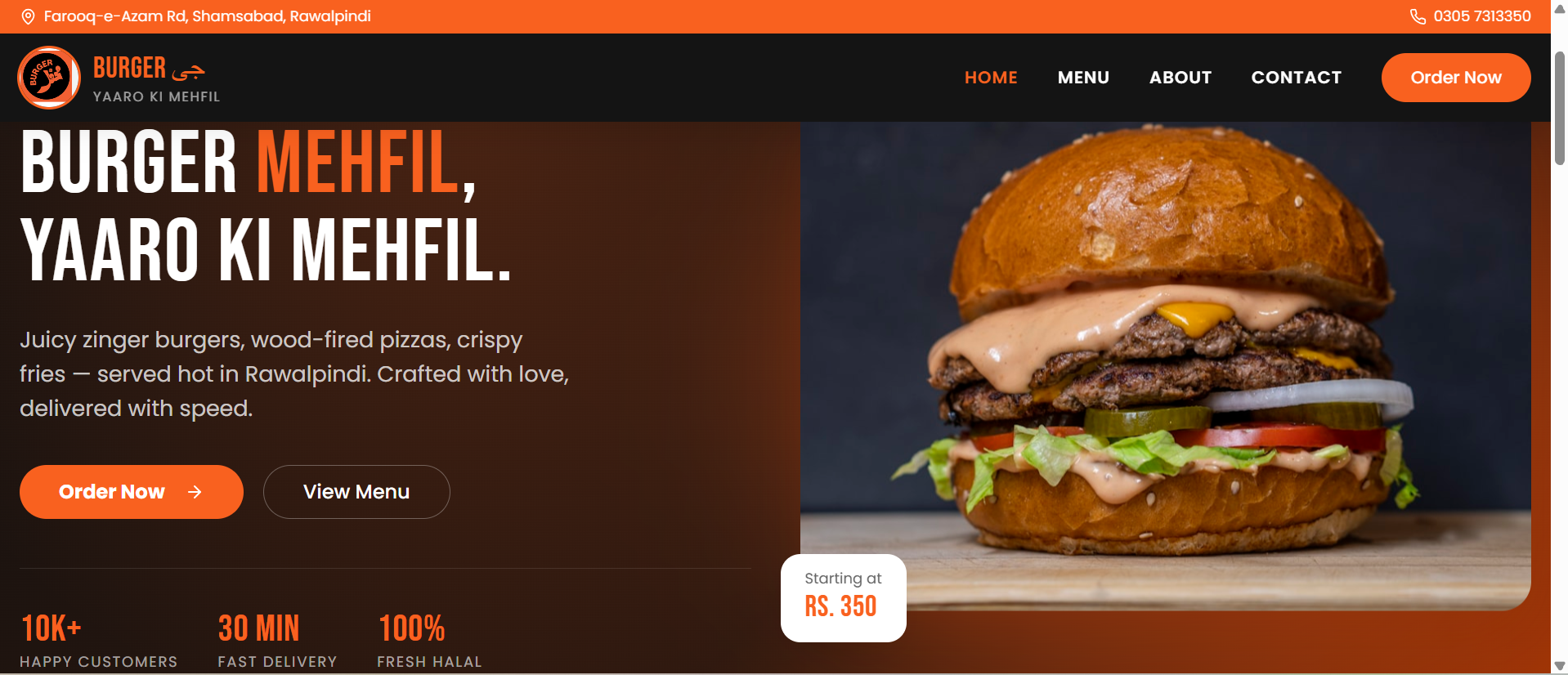 Burger Mehfil fast food project screenshot